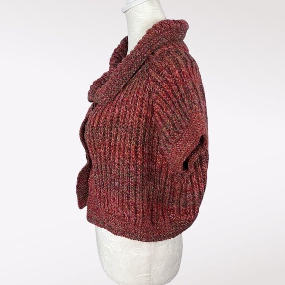 Cropped Chunky Knit Cardigan NWT Rowan Purelife Marled Red Short Sleeve S M - Picture 5 of 9